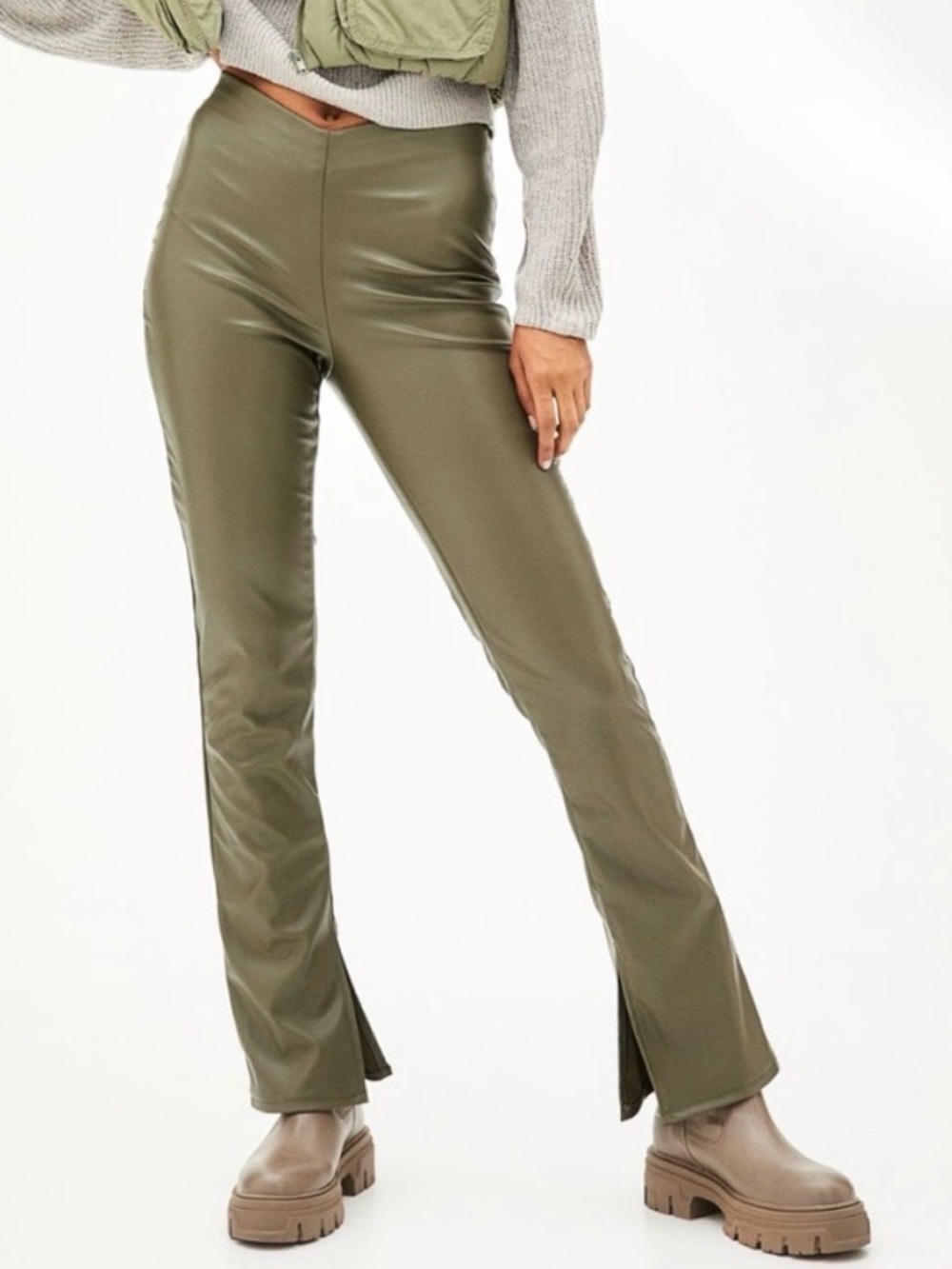 H&M Olive vegan leather leggings